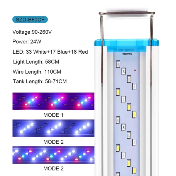 90-260V Aquarium Light Bar LED Fish Tank Lamp Plant Grow Lighting 18-58cm Extensible Aquatic Landscape Decor AccessoriesUS/EU - Image 5