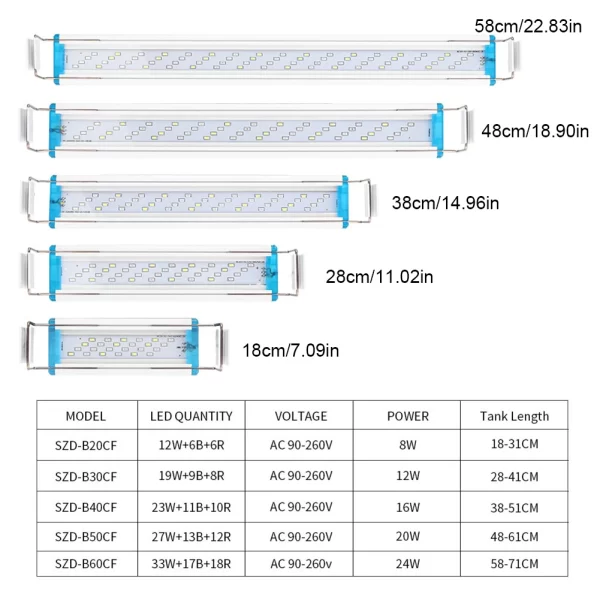 90-260V Aquarium Light Bar LED Fish Tank Lamp Plant Grow Lighting 18-58cm Extensible Aquatic Landscape Decor AccessoriesUS/EU - Image 6
