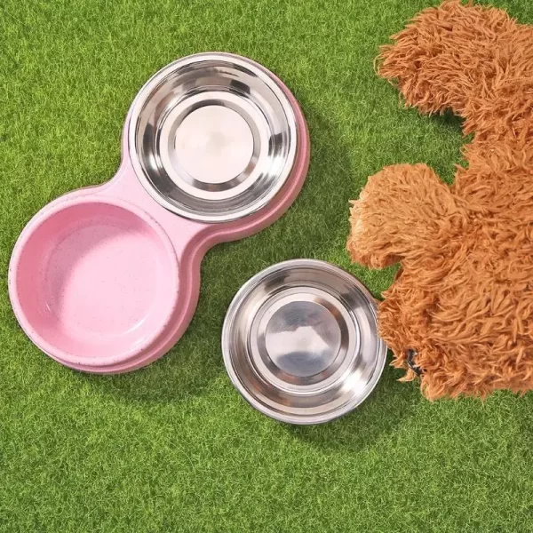 Dog Double Bowl Puppy Food Water Feeder Cute Stainless Steel Pets Drinking Dish Feeder Pets Supplies Feeding Dishes Dogs Bowl - Image 3
