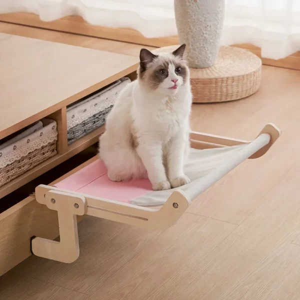 Sturdy Cat Window Hammock – Wooden Hanging Cat Bed with Washable Cotton Canvas - Image 3