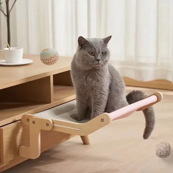 Sturdy Cat Window Hammock – Wooden Hanging Cat Bed with Washable Cotton Canvas