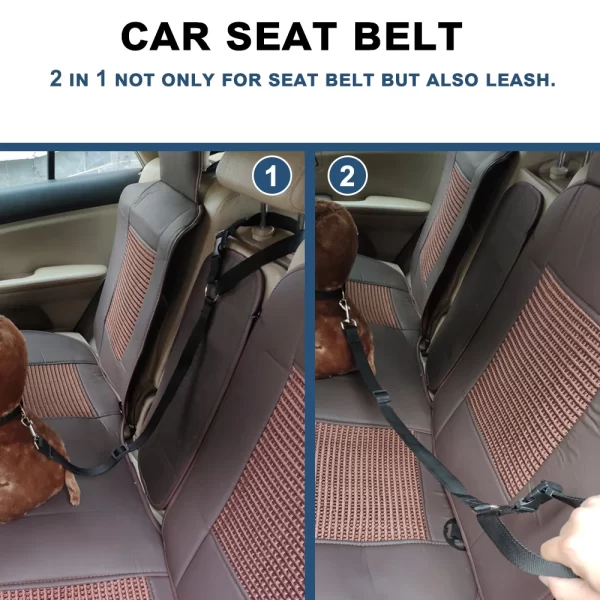 Solid Color Two-in-one Pet Car Seat Belt Nylon Lead Leash Backseat Safety Belt Adjustable Dogs or 
Cats that attaches to Harness Collar Pet Accessories - Image 5