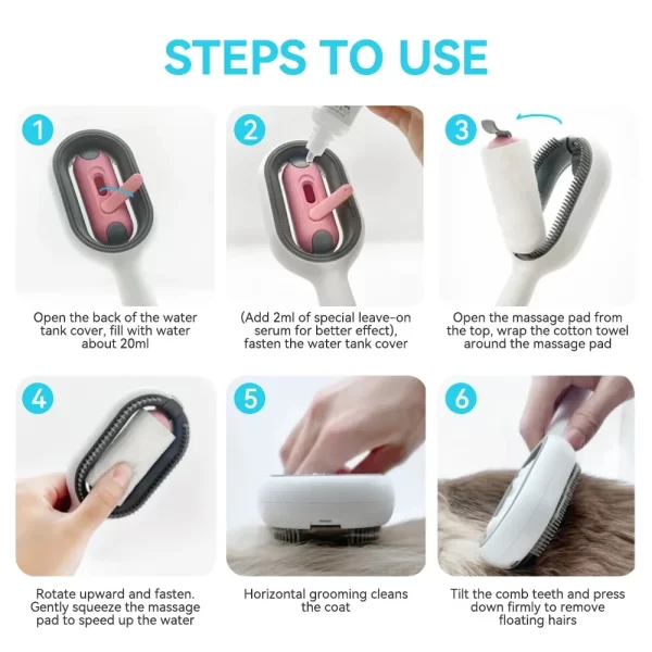 Cat Brush Pet Grooming Comb With Water Tank Double Sided Hair Removal Brush For Cats Dogs Remove Floating Hair Cat Accessories - Image 6