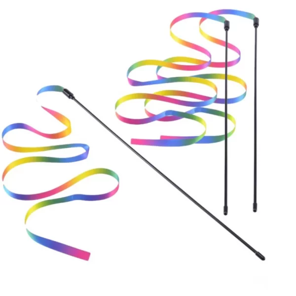 2PCS Pet Cat Toys Cute Funny Rainbow Strips Stick Cat Teaser Wand - Image 5