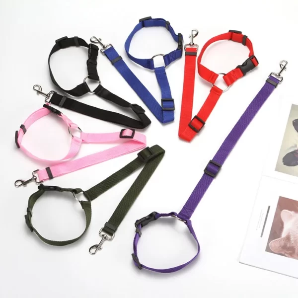 Solid Color Two-in-one Pet Car Seat Belt Nylon Lead Leash Backseat Safety Belt Adjustable Dogs or 
Cats that attaches to Harness Collar Pet Accessories - Image 6