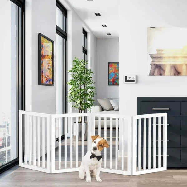 Indoor Pet Gate - 4-Panel Folding Dog Gate for Stairs or Doorways - 73x24-Inch Freestanding Pet Fence for Cats and Dogs - Image 2