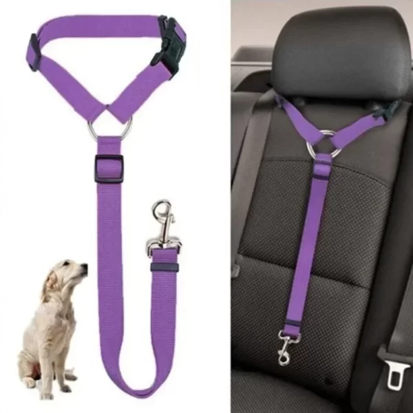Solid Color Two-in-one Pet Car Seat Belt Nylon Lead Leash Backseat Safety Belt Adjustable Dogs or 
Cats that attaches to Harness Collar Pet Accessories