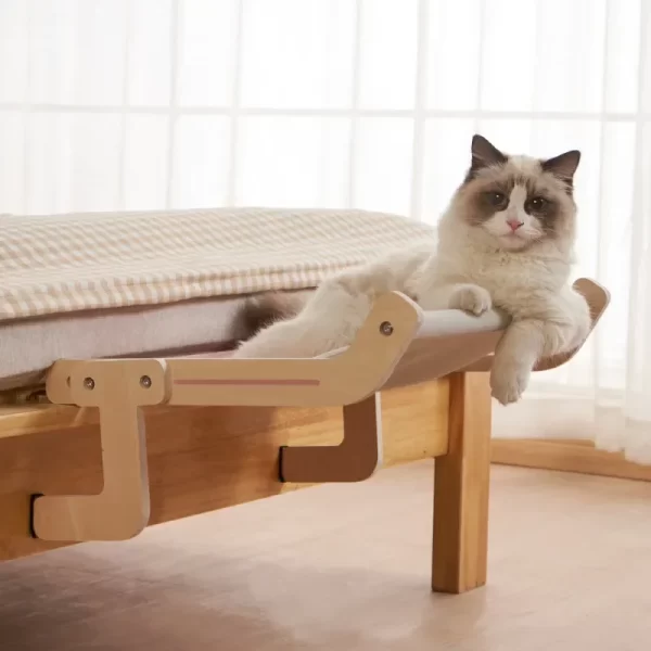 Sturdy Cat Window Hammock – Wooden Hanging Cat Bed with Washable Cotton Canvas - Image 6